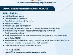 PT PPI Buka Lowongan Kerja Apoteker Penanggung Jawab, Pendaftaran Hingga 26 Januari 2023