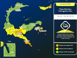 Prakiraan Cuaca Sulawesi Tengah Hari Ini 4 Januari 2023, Potensi Hujan Lebat di 3 Wilayah