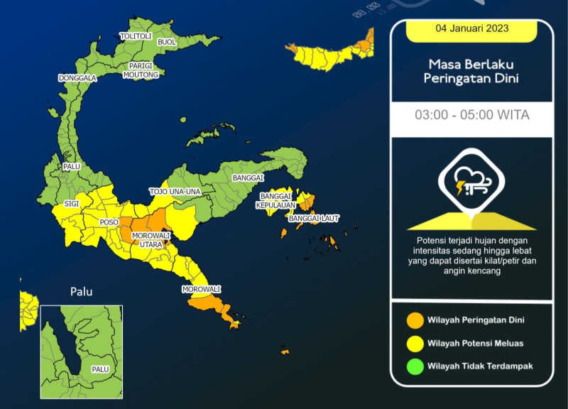 Prakiraan cuaca Sulawesi Tengah hari ini
