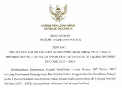 KPU Tetapkan 10 Nama Tim Seleksi Anggota KPU 10 Kabupaten Kota di Sulteng