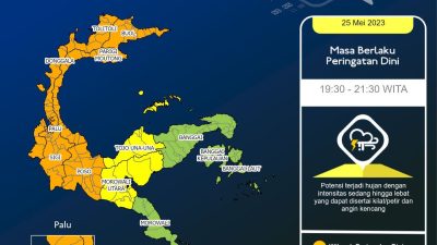Kota Palu Diguyur Hujan Lebat, Berikut Prakiraan Cuaca Seluruh Wilayah Sulteng Kamis 25 Mei 2023 Malam