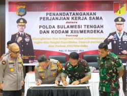 Polda Sulteng dan Kodam XIII Merdeka Tandatangani Perjanjian Kerja Sama Pengamanan Pemilu 2024